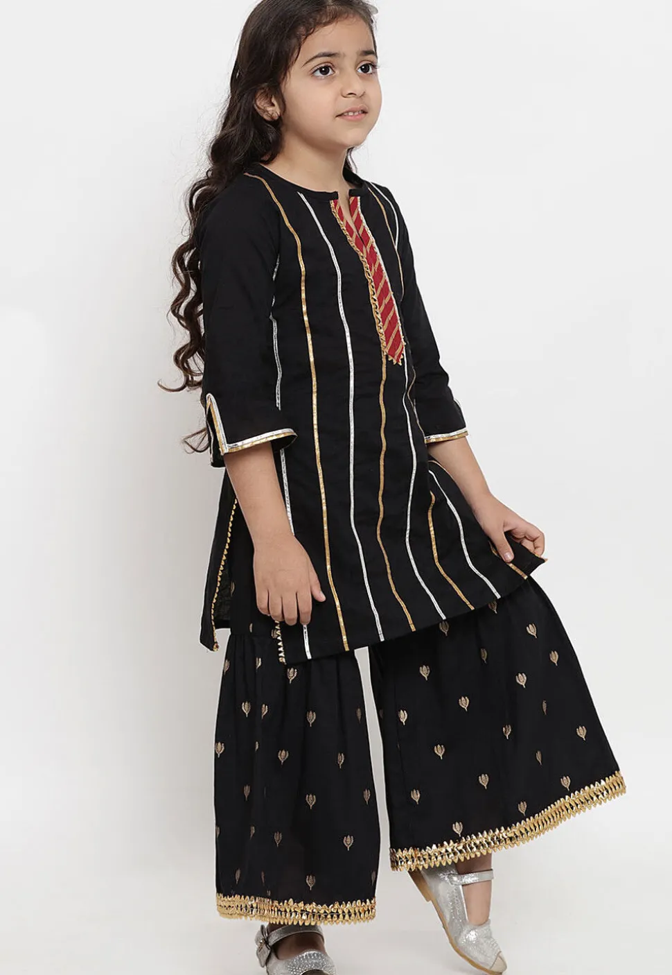 Gota Embellished Rayon Pakitani Suit in Black