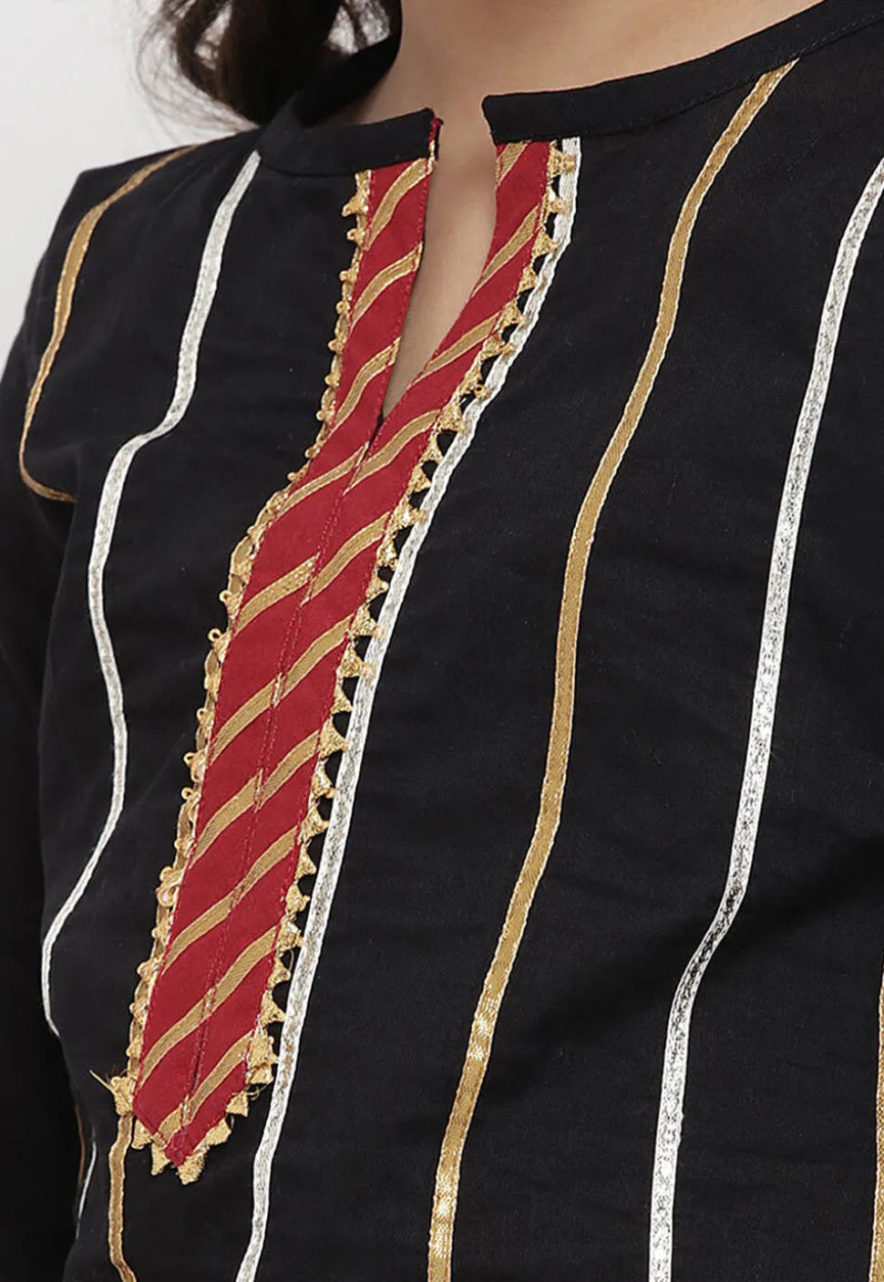Gota Embellished Rayon Pakitani Suit in Black