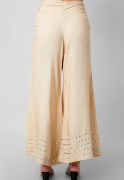 Gota Embellished Rayon Palazzo in Beige