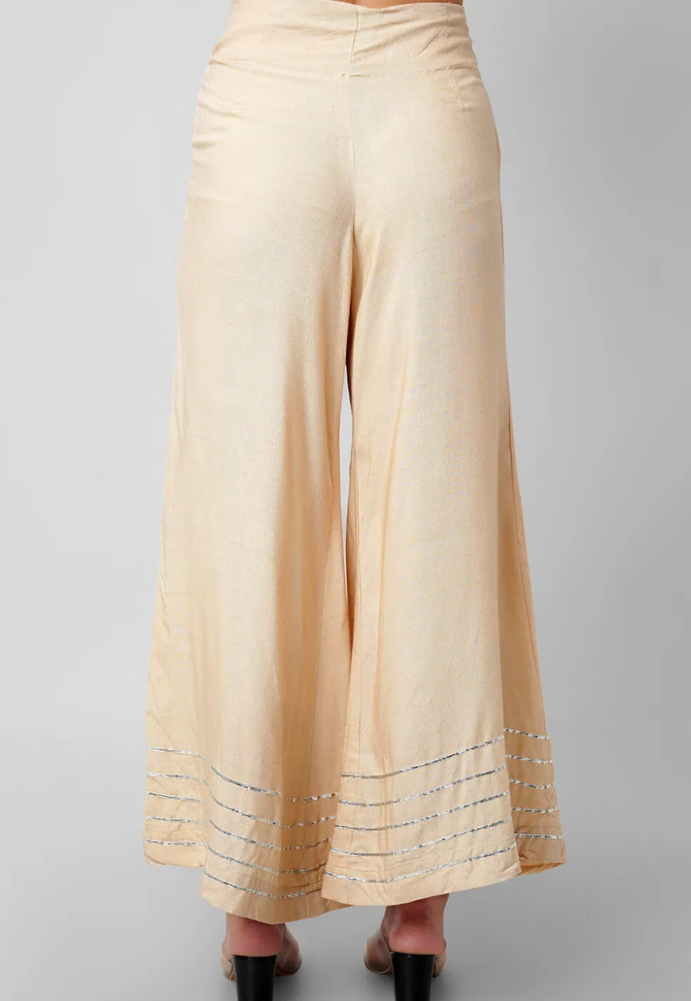Gota Embellished Rayon Palazzo in Beige