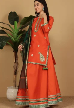 Gota Embellished Taffeta Silk Lehenga in Orange
