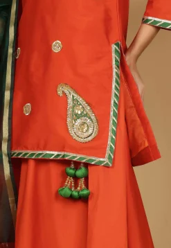Gota Embellished Taffeta Silk Lehenga in Orange