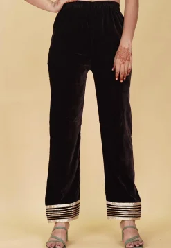 Gota Embellished Velvet Pant in Dark Brown