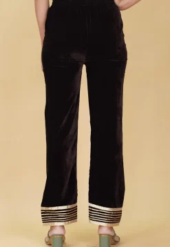 Gota Embellished Velvet Pant in Dark Brown