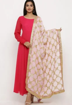 Gota Embroidered Chinon Chiffon Dupatta in Baby Pink