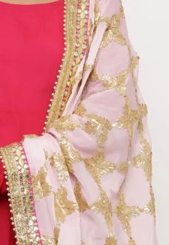 Gota Embroidered Chinon Chiffon Dupatta in Baby Pink