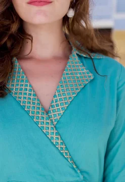 Gota Embroidered Cotton Kurta with Pant in Blue