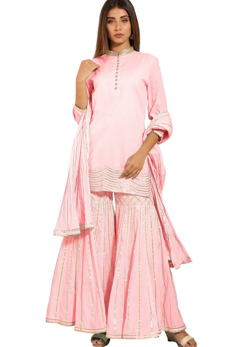 Gota Embroidered Cotton Pakistani Suit in Baby Pink