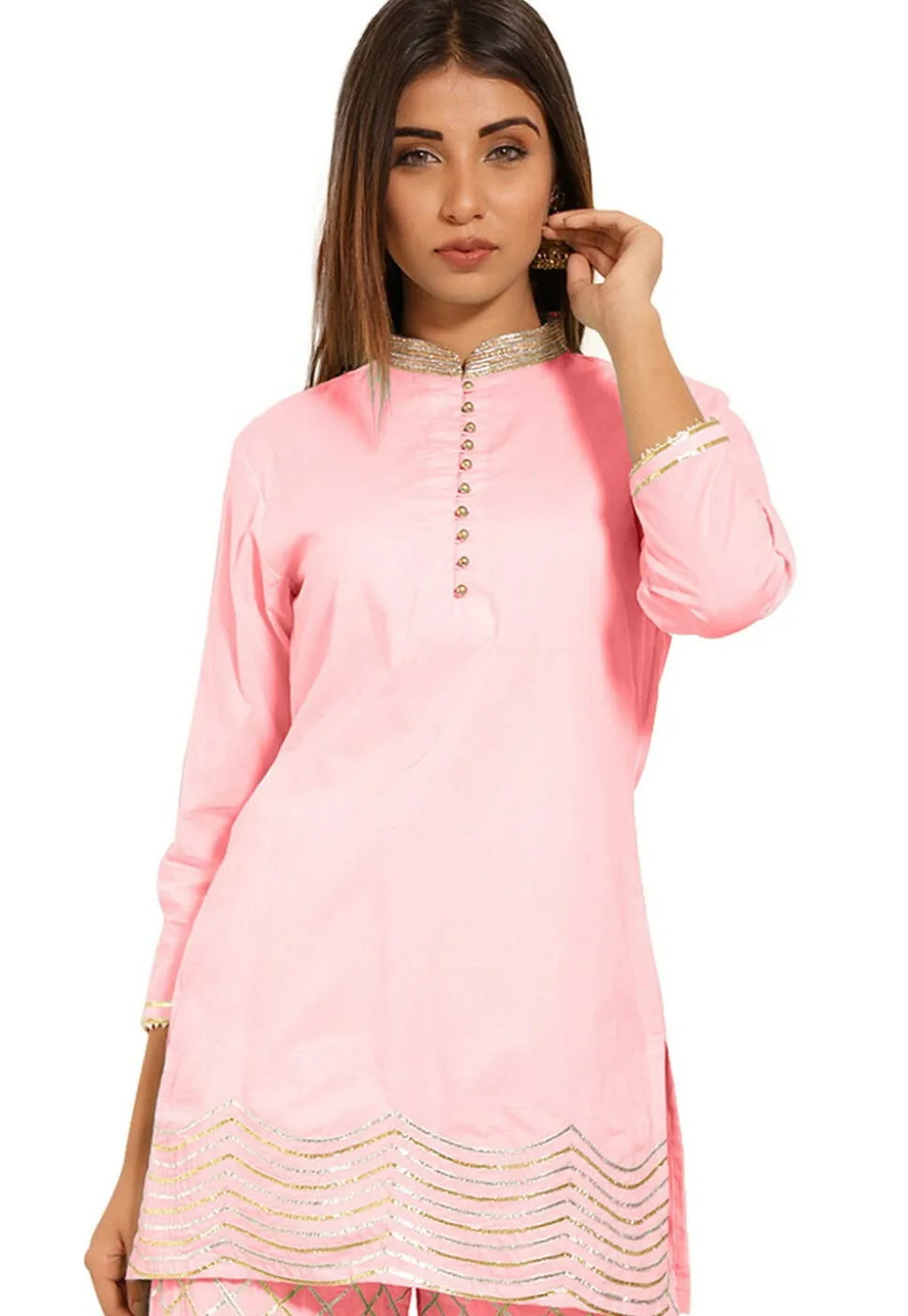 Gota Embroidered Cotton Pakistani Suit in Baby Pink