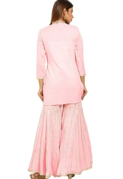 Gota Embroidered Cotton Pakistani Suit in Baby Pink