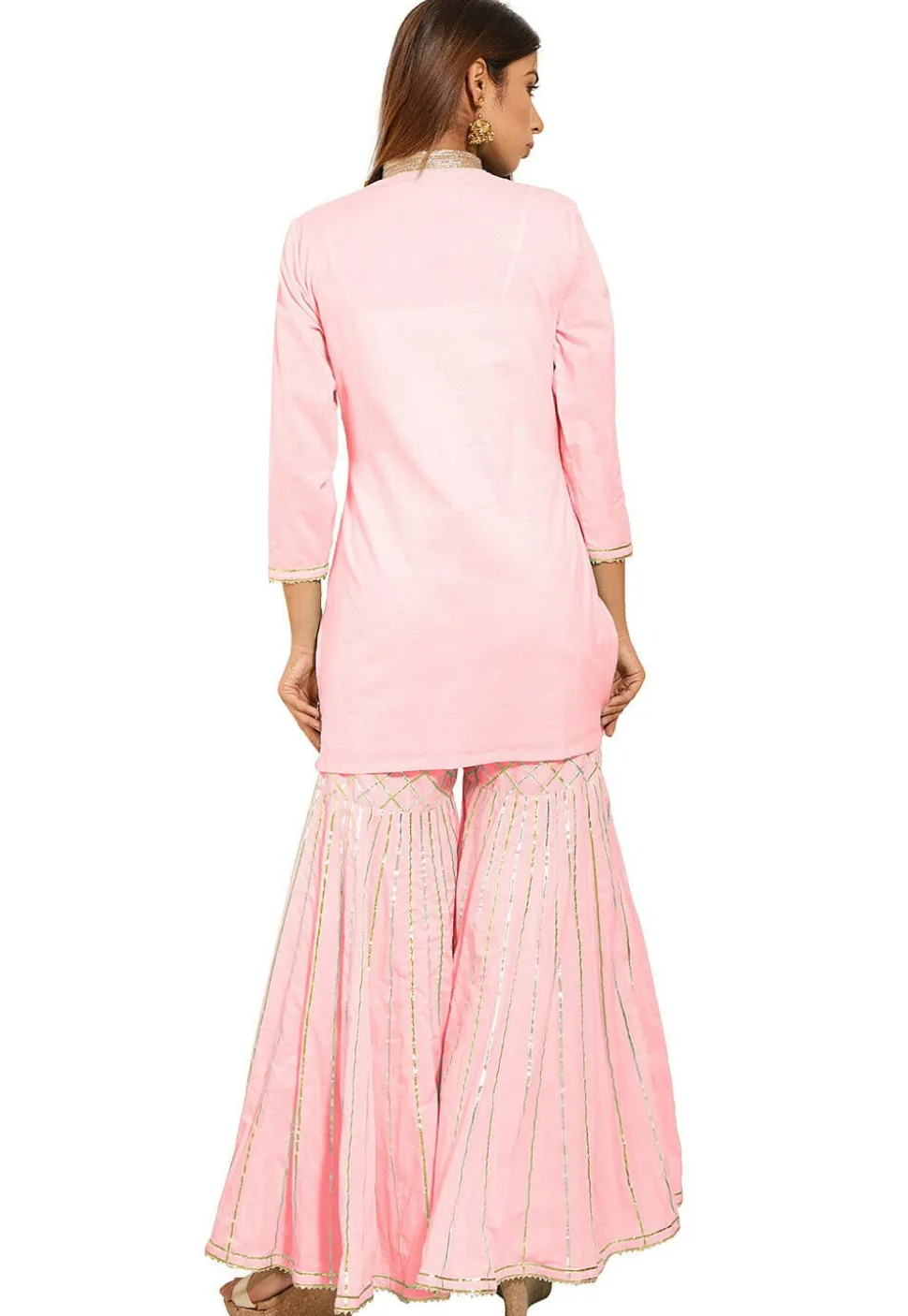 Gota Embroidered Cotton Pakistani Suit in Baby Pink