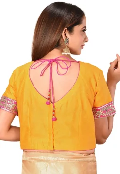 Gota Embroidered Dupion Silk Blouse in Yellow