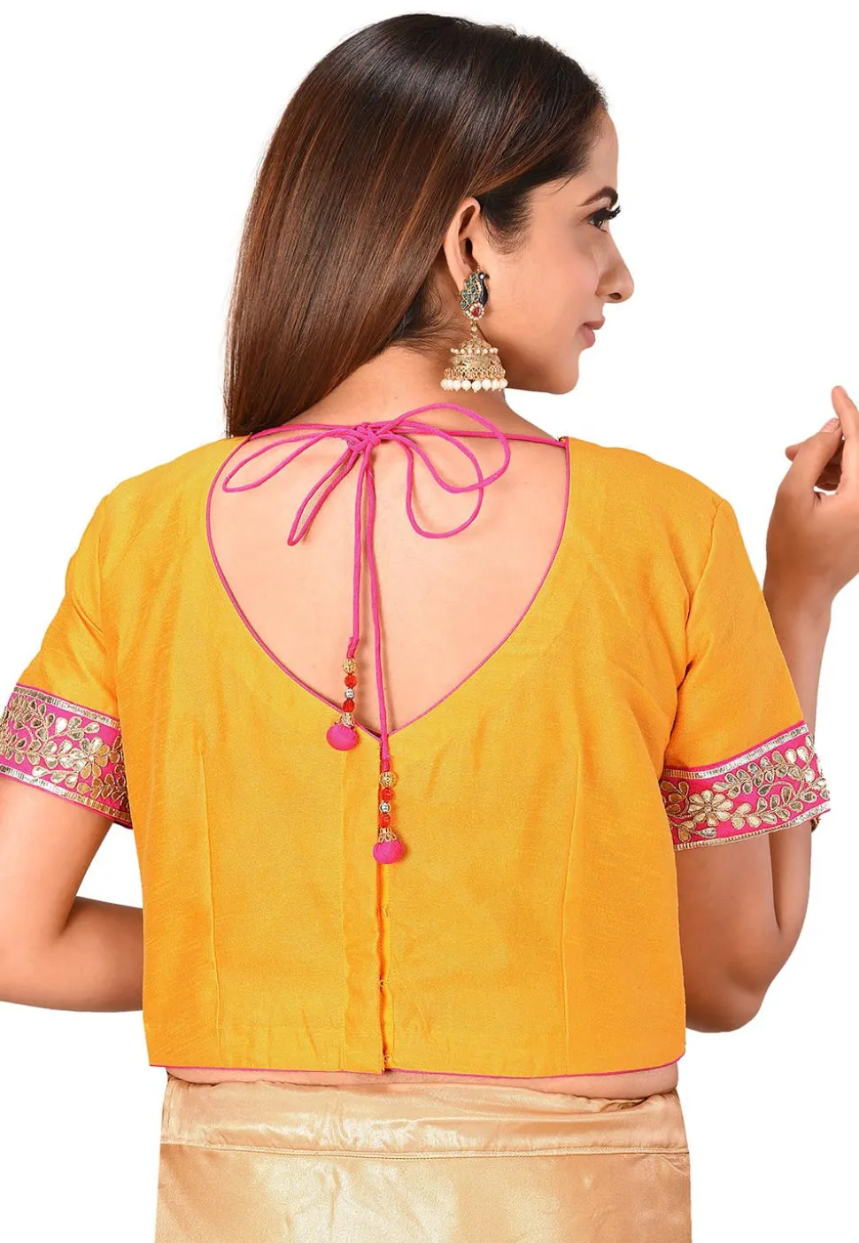 Gota Embroidered Dupion Silk Blouse in Yellow