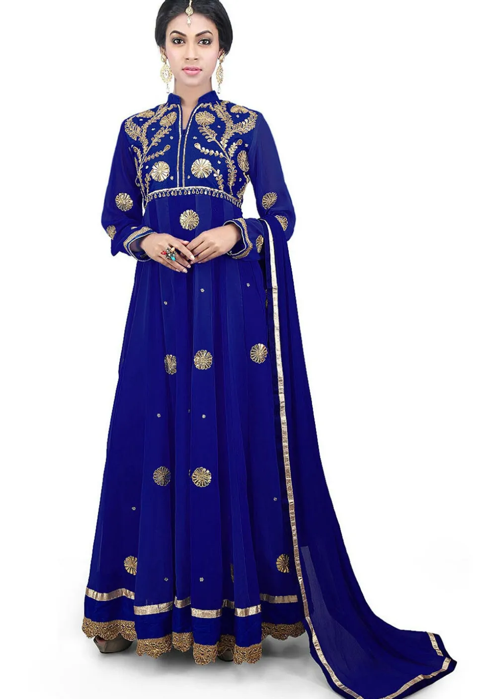 Gota Embroidered Georgette Anarkali Suit in Dark Royal Blue
