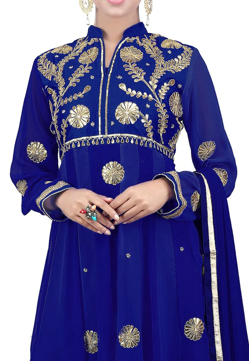 Gota Embroidered Georgette Anarkali Suit in Dark Royal Blue