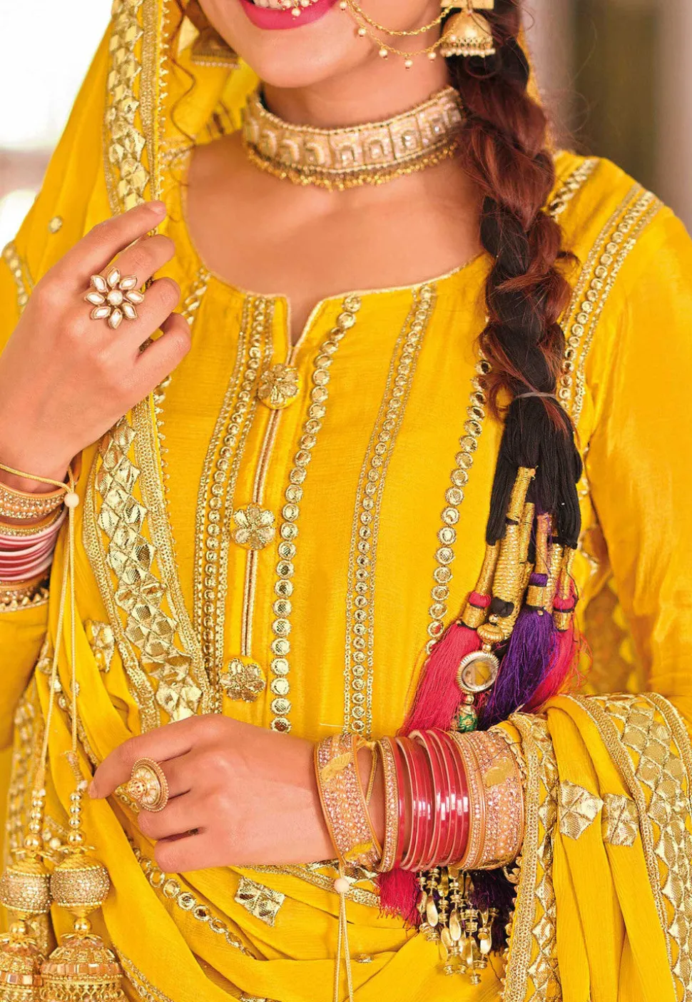 Gota Embroidered Georgette Pakistani Suit in Mustard