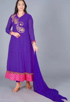 Gota Embroidered Georgette(Mothra) Anarkali Suit in Purple