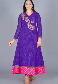 Gota Embroidered Georgette(Mothra) Anarkali Suit in Purple