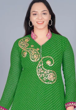 Gota Embroidered Georgette(Mothra) Anarkali Suit in Green