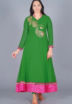 Gota Embroidered Georgette(Mothra) Anarkali Suit in Green