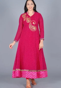 Gota Embroidered Georgette(Mothra) Anarkali Suit in Dark Pink
