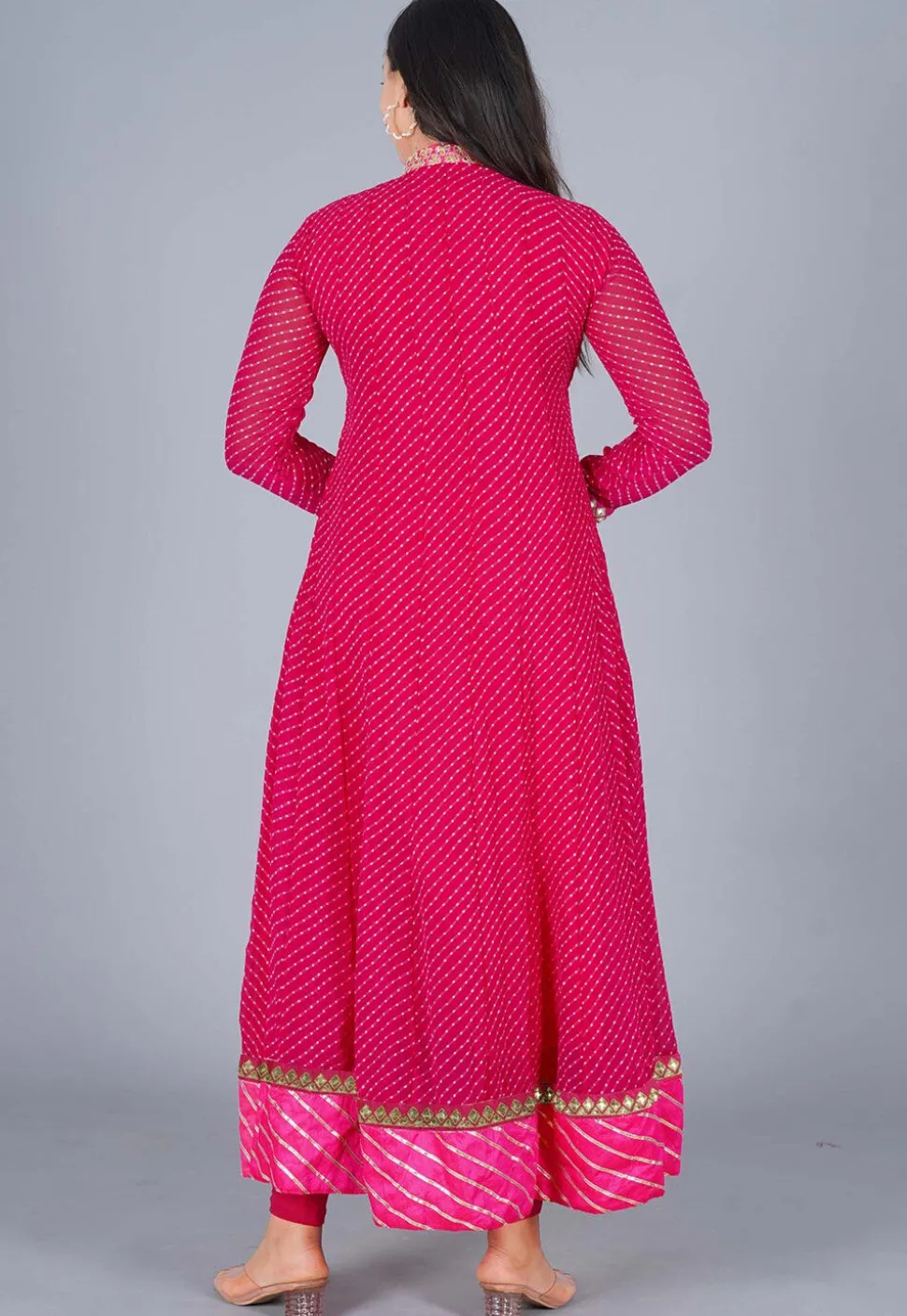 Gota Embroidered Georgette(Mothra) Anarkali Suit in Dark Pink