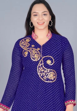 Gota Embroidered Georgette(Mothra) Anarkali Suit in Royal Blue