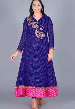 Gota Embroidered Georgette(Mothra) Anarkali Suit in Royal Blue