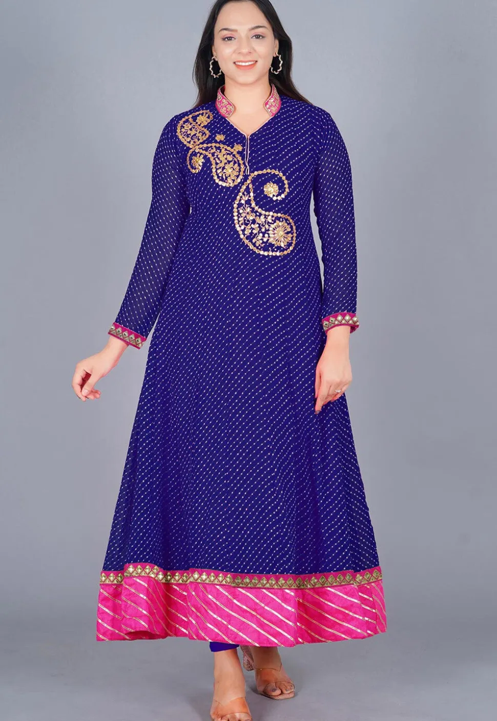 Gota Embroidered Georgette(Mothra) Anarkali Suit in Royal Blue
