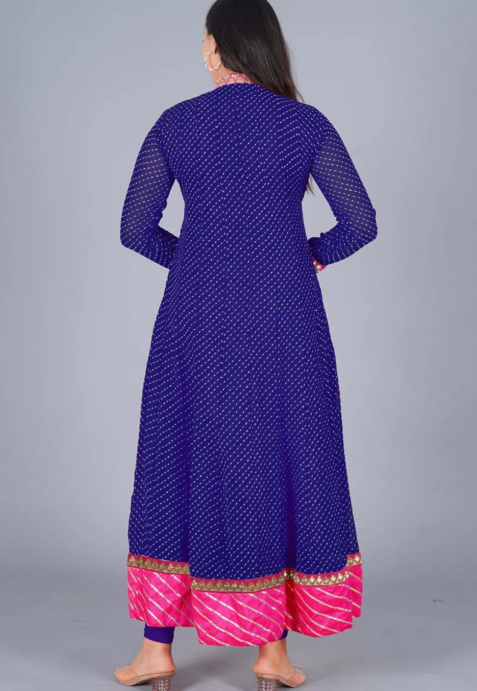 Gota Embroidered Georgette(Mothra) Anarkali Suit in Royal Blue