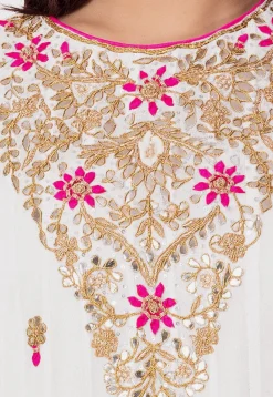 Gota Embroidered Georgette Abaya Style Suit in White