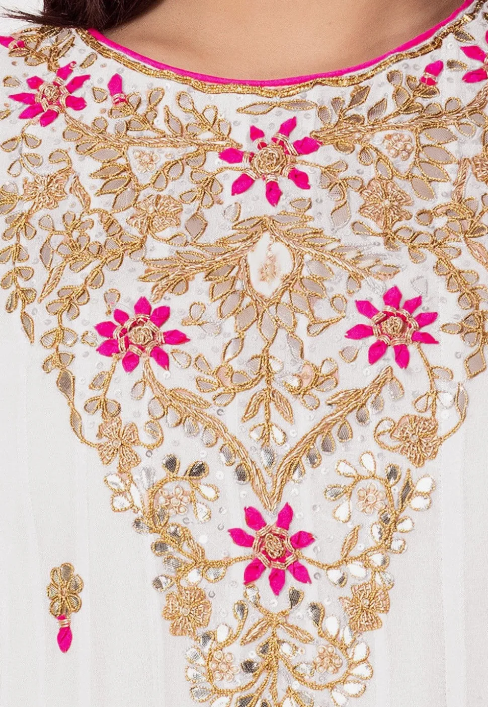 Gota Embroidered Georgette Abaya Style Suit in White