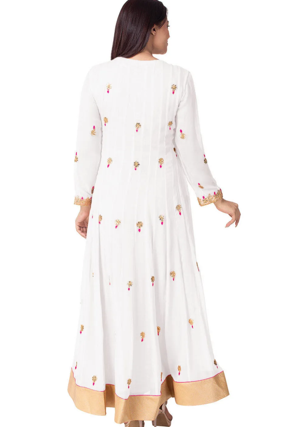 Gota Embroidered Georgette Abaya Style Suit in White