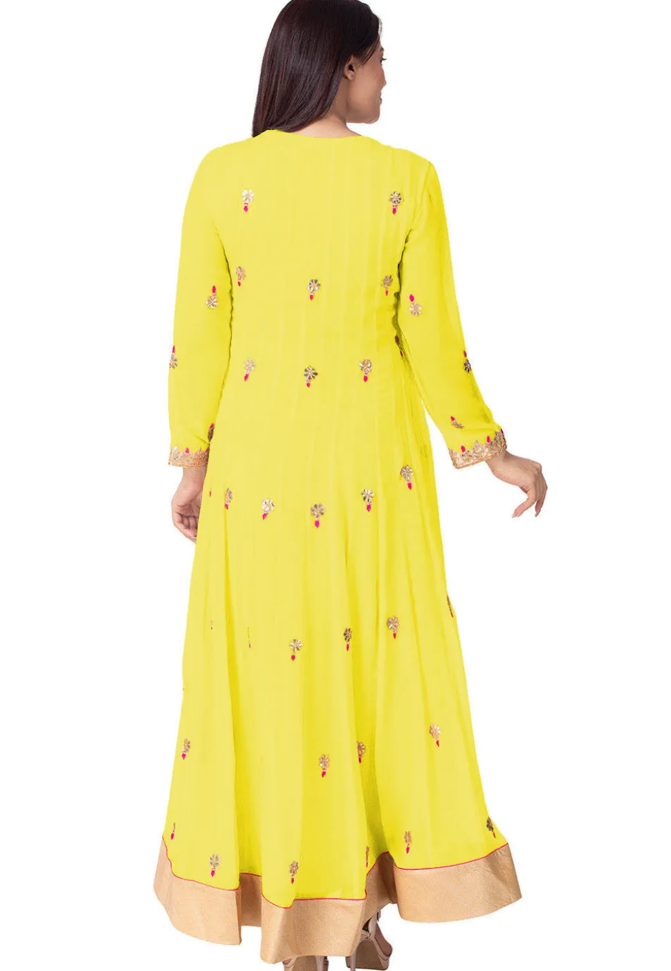 Gota Embroidered Georgette Abaya Style Suit in Yellow