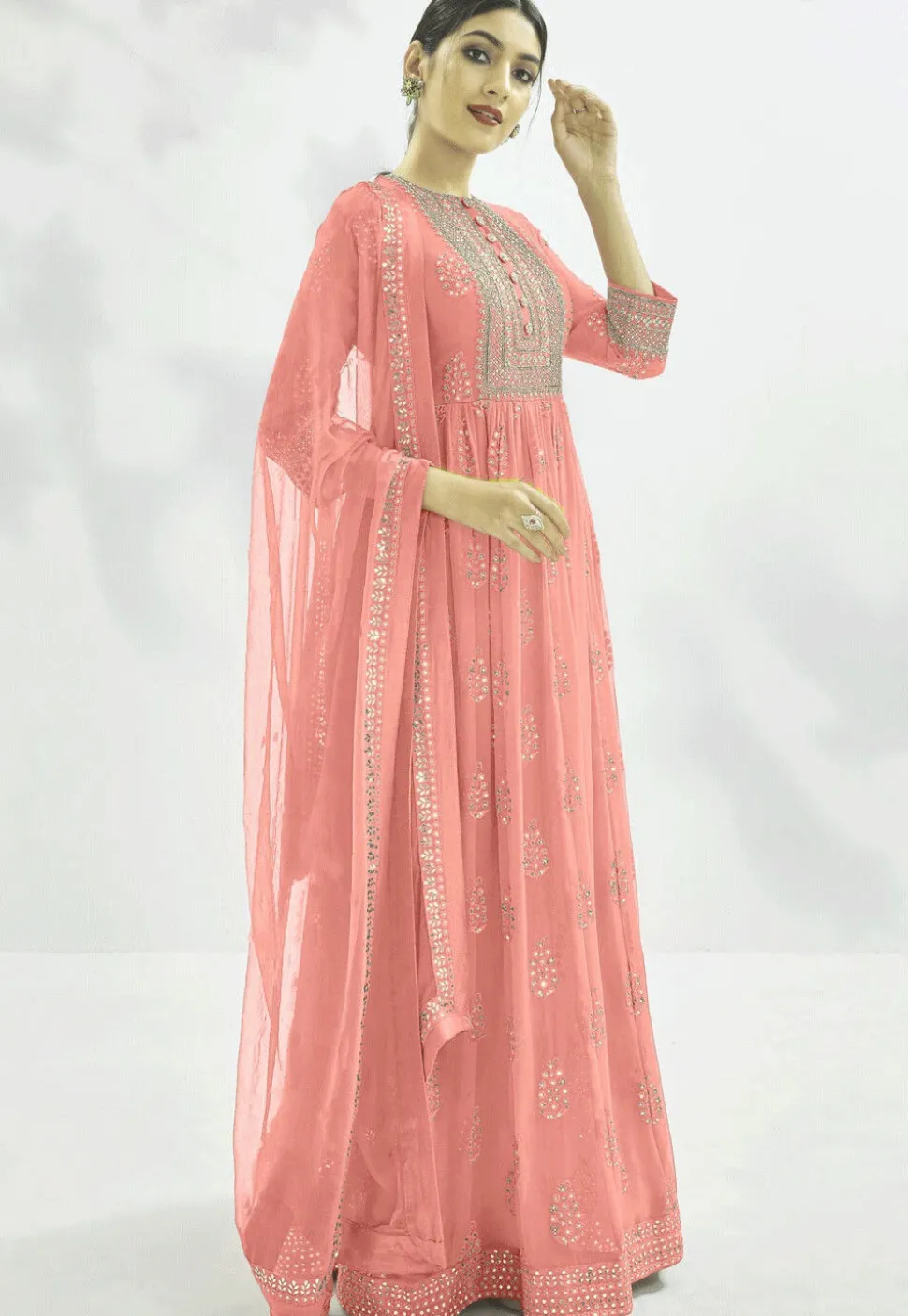 Gota Embroidered Georgette Abaya Style Suit in Light Pink