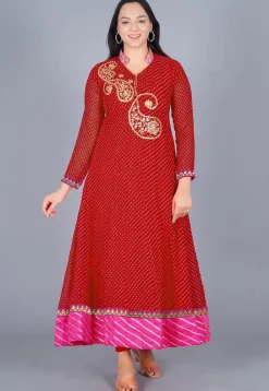 Gota Embroidered Georgette(Mothra) Anarkali Suit in Red