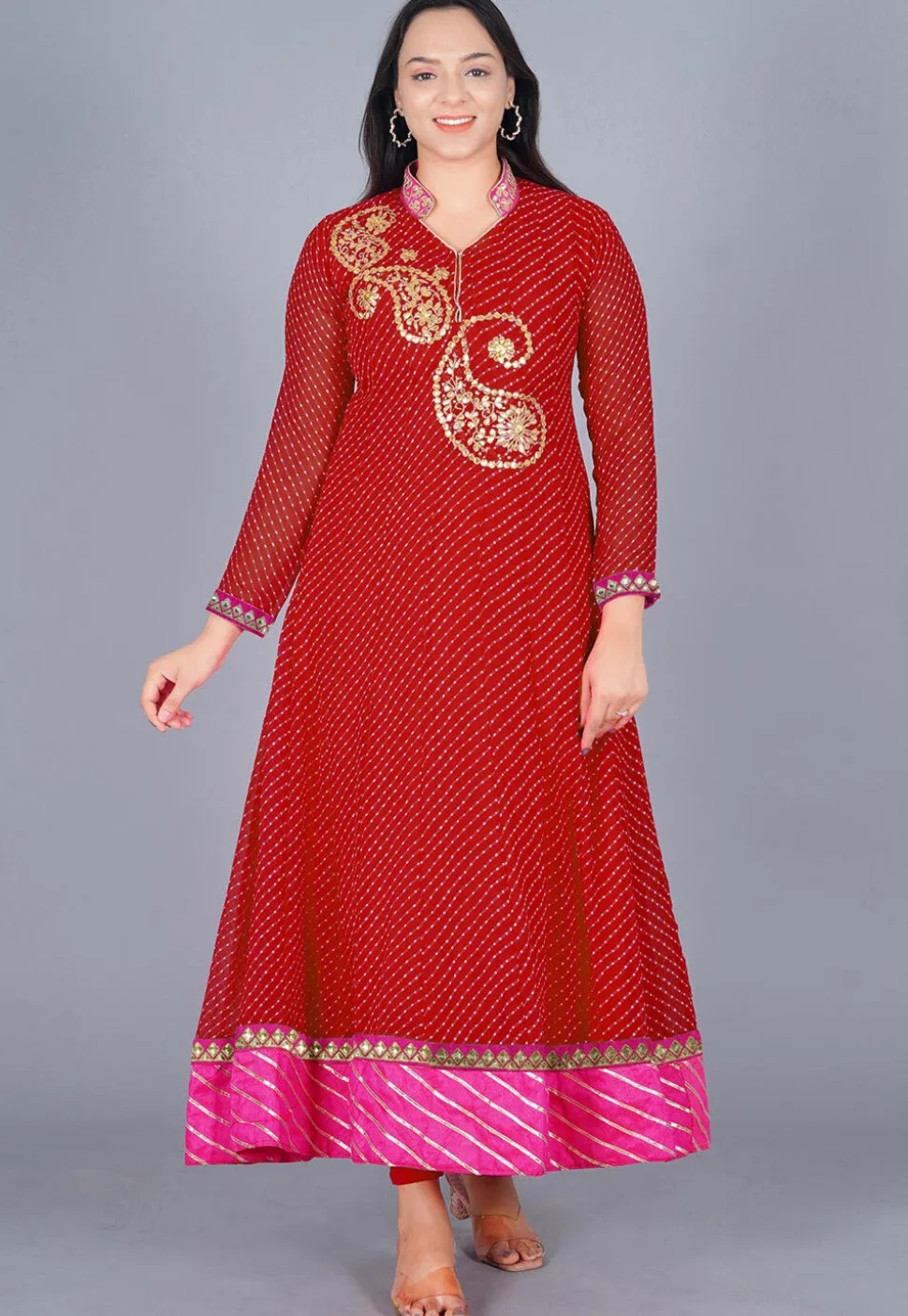 Gota Embroidered Georgette(Mothra) Anarkali Suit in Red