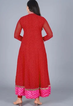 Gota Embroidered Georgette(Mothra) Anarkali Suit in Red
