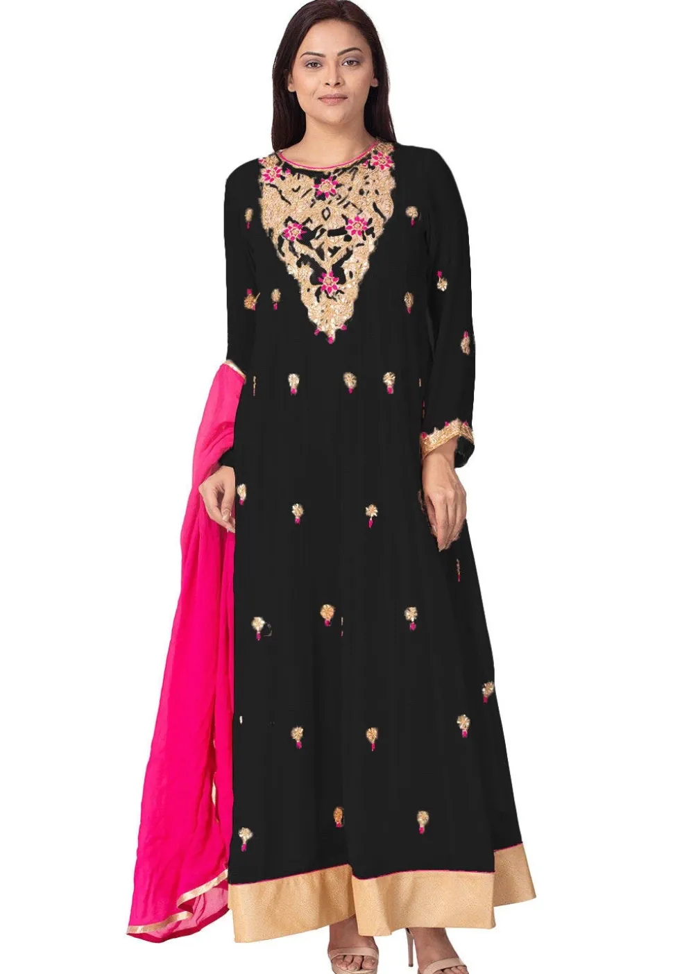 Gota Embroidered Georgette Abaya Style Suit in Black