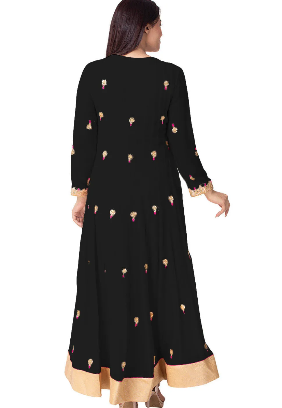 Gota Embroidered Georgette Abaya Style Suit in Black