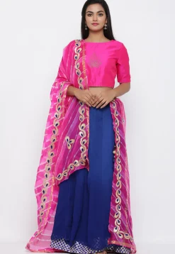 Gota Embroidered Georgette Lehenga in Shaded Blue