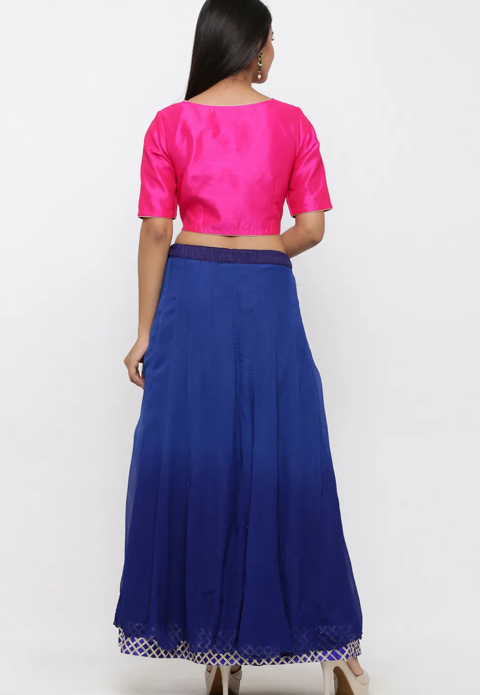 Gota Embroidered Georgette Lehenga in Shaded Blue