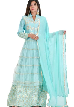 Gota Embroidered Net Lehenga in Sea Green