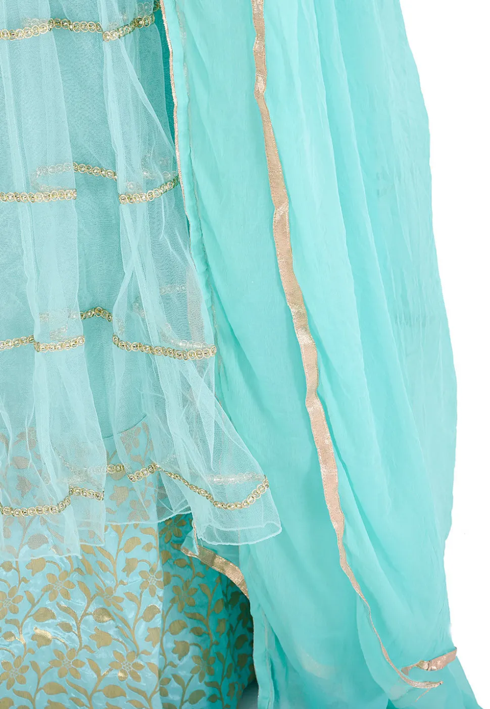 Gota Embroidered Net Lehenga in Sea Green