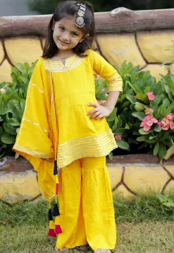 Gota Lace Cotton Pakistani Suit in Yellow