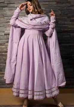 Gota Lace Cotton Silk A Line Suit in Light Purple