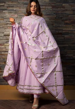 Gota Lace Cotton Silk A Line Suit in Light Purple