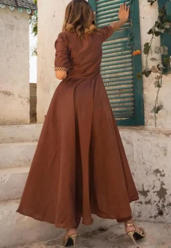 Gota Lace Cotton Silk A Line Suit in Brown