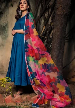 Gota Lace Rayon A Line Suit in Royal Blue