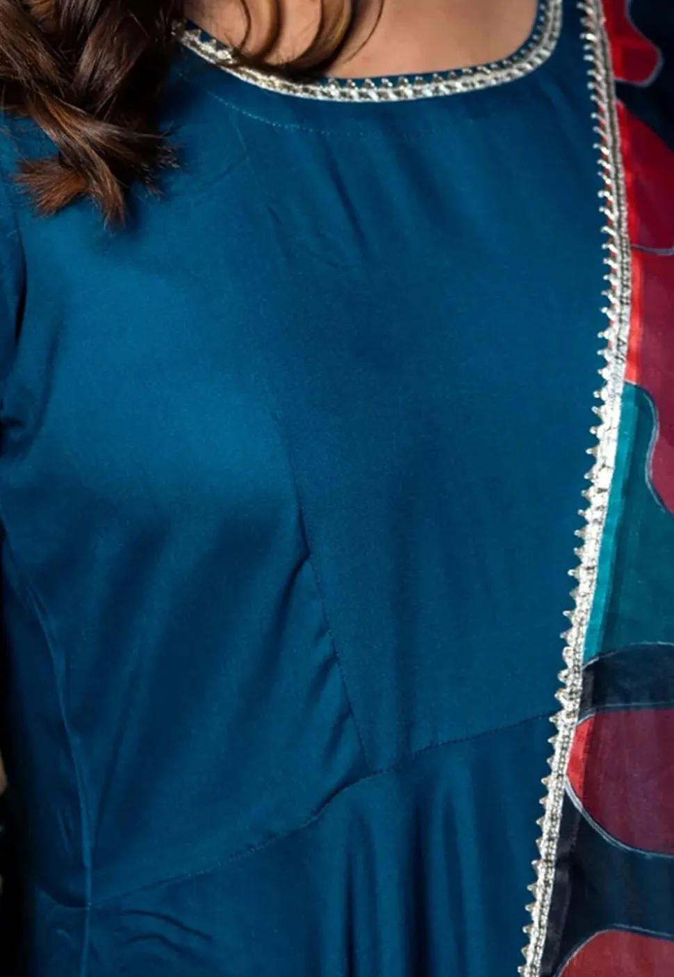 Gota Lace Rayon A Line Suit in Royal Blue